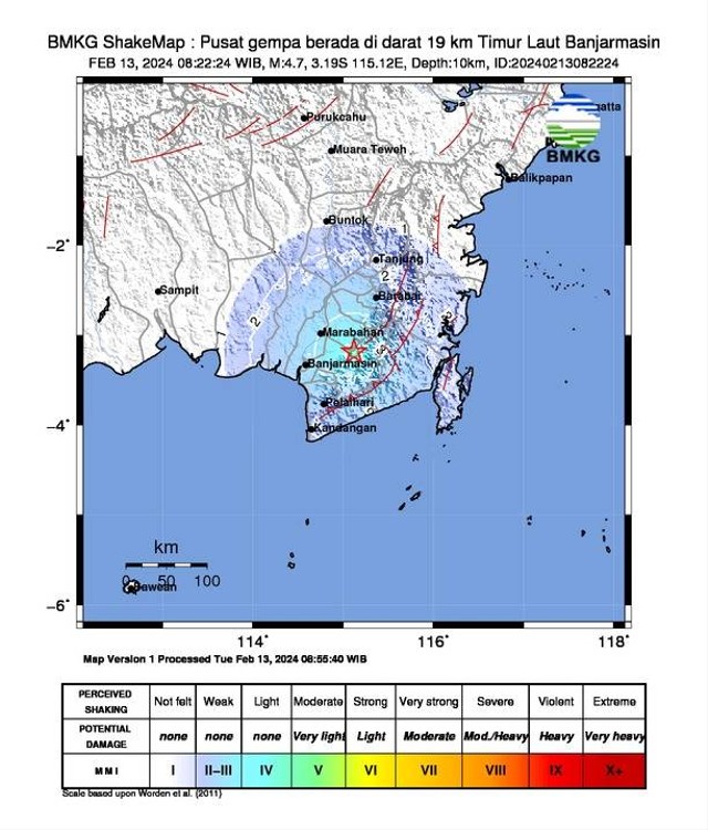 Gempabumi 4,7 magnitudo di Banjarmasin, Kalsel. Dok BMKG