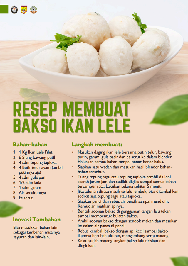 Poster Resep Pembuatan Bakso Ikan Lele. Kredit Foto : Anggi Wiratama/KKN UNDIP 2024