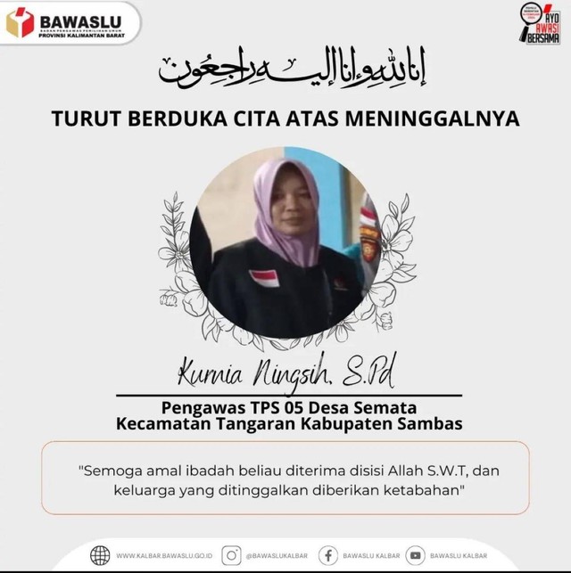 Pengawas TPS 05 Desa Semata, Sambas meninggal usai jalankan tugas. Foto: Dok. Instagram @bawaslukalbar