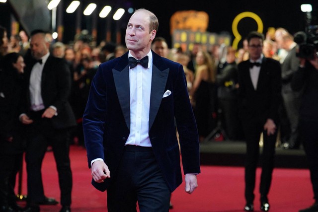 Pangeran William dari Inggris, Pangeran Wales, presiden Bafta, tiba untuk menghadiri BAFTA British Academy Film Awards di Royal Festival Hall, Southbank Centre, di London, pada 18 Februari 2024. Foto:  Jordan Pettitt/AFP