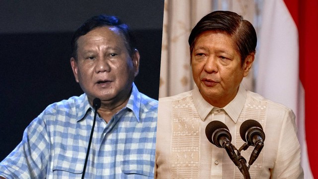 Prabowo Subianto dan Presiden Filipina Ferdinand Marcos Jr Foto: Ezra Acayan/POOL/AFP dan Yasuyoshi CHIBA/AFP