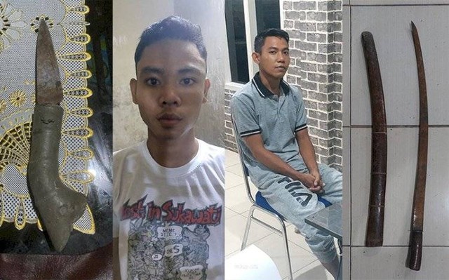 Kedua pelaku pembacokan saat ditangkap polisi. (ist)