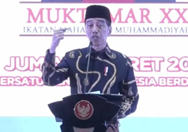Presiden Jokowi dalam pembukaan IMM XXI di Dining Hall Kompleks Jakabaring Sport City (JSC) Palembang, Foto : tangkapan layar dari TV Muhammadiyah. 