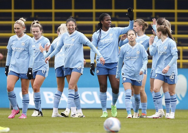 Manchester City melawan Everton pada pertandingan Liga Inggris Wanita di Stadion Akademi Manchester City, Manchester, Inggris, Sabtu (2/3/2024). Foto: Craig Brough/REUTERS