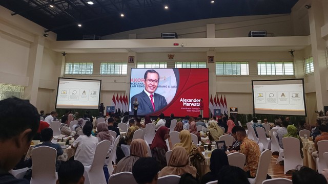 Alexander Marwata dalam sambutan di acara Stranas PK di Gedung Juang KPK, Rabu (6/3). Foto: Hedi/kumparan