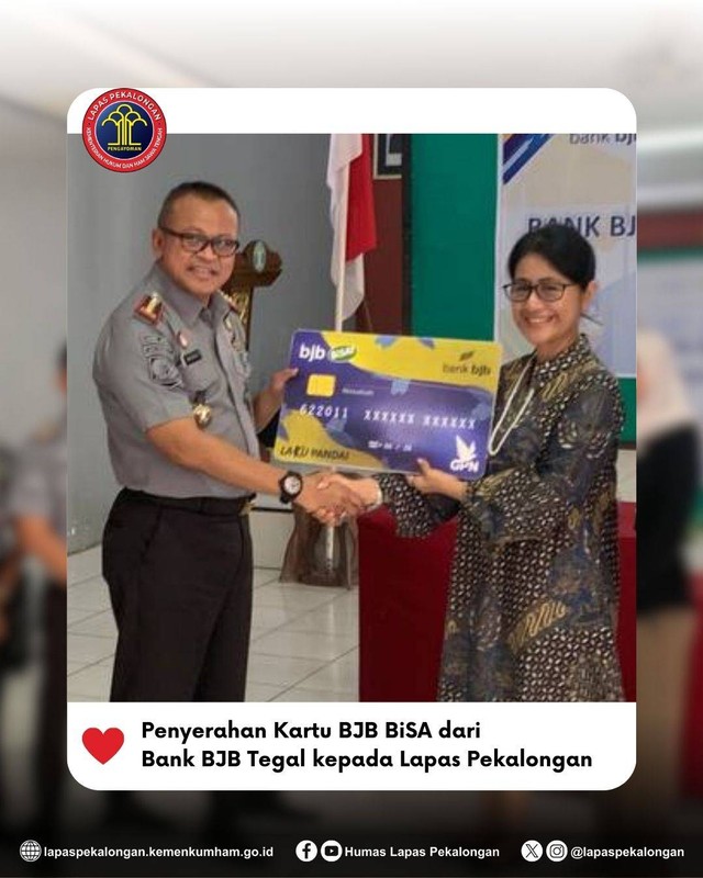 Penyerahan Kartu BJB BiSA dari Bank BJB Tegal kepada Lapas Pekalongan