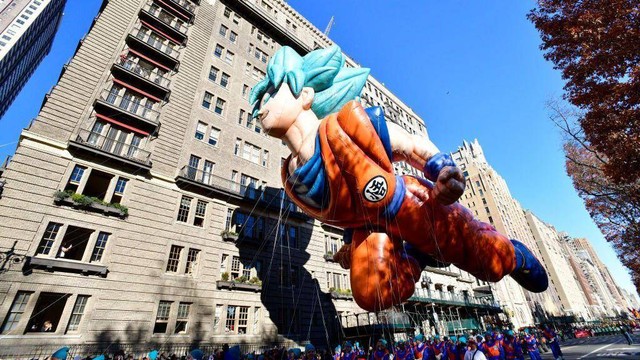 Balon udara berbentuk Son Goku ditampilkan di New York, pada November 2023 lalu. Son Goku adalah karakter utama dalam manga Dragon Ball ciptaan Akira Toriyama.