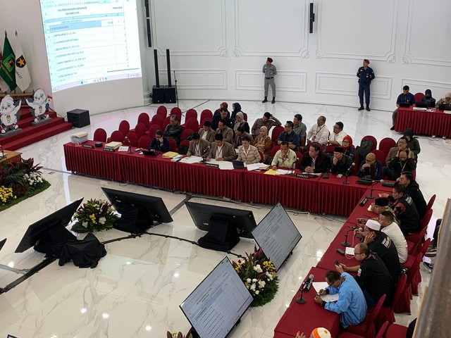 Suasana rapat pleno terbuka rekapitulasi tingkat nasional di Ruang Sidang lantai 2 Kantor KPU RI, Jakarta, Selasa (12/3/2024). Foto: Luthfi Humam/kumparan