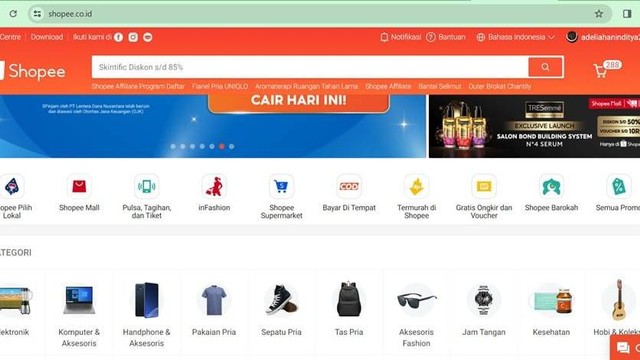 Platform Digital Marketing dari Web Shopee Indonesia. Sumber: https://shopee.co.id/