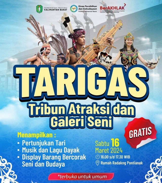 TARIGAS, pertunjukan tari dan seni yang akan digelar secara rutin 2 kali seminggu di Rumah Radakng. Foto: Dok. Instagram @rita_bersamakalian