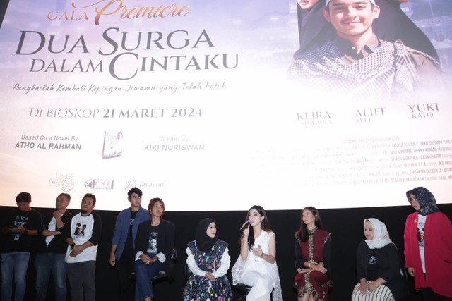 Konferensi pers dan gala premier film Dua Surga Dalam Cintaku di Bintaro Xchange, Tangerang Selatan, Senin, (18/3/2024). Foto: Agus Apriyanto