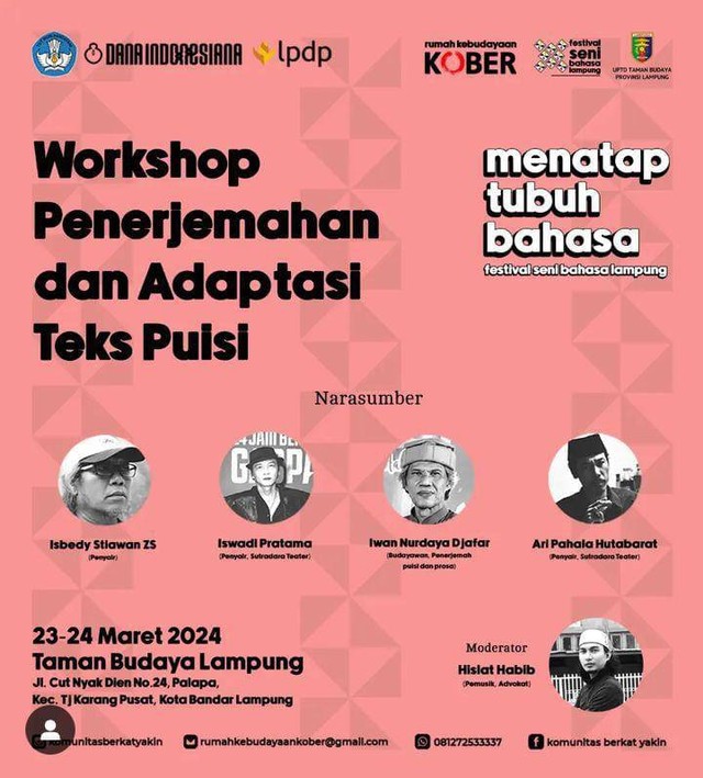 Flayer Workshop Penerjemahan dan Adaptasi Naskah Puisi. | Foto: Komunitas berkat yakin (Kober)