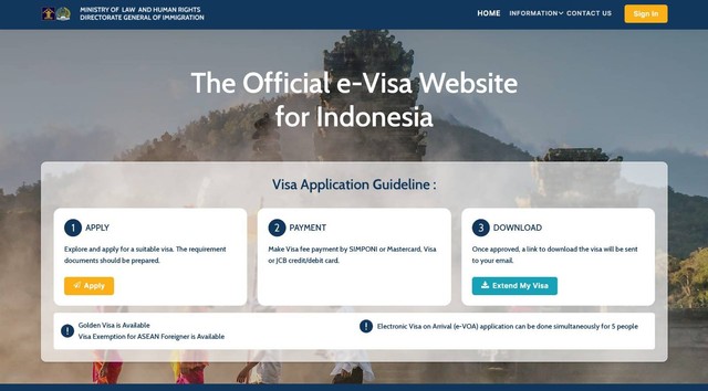 Tangkapan Layar Laman Visa Online Imigrasi. (Sumber Foto: evisa.imigrasi.go.id).