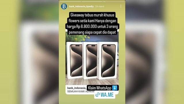 Tangkapan layar unggahan Instagram Story BI DIY yang diretas. Foto: istimewa