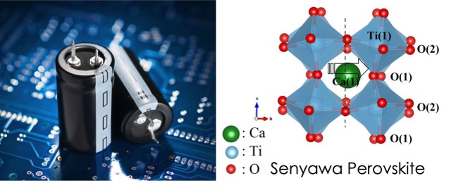 Perangkat penyimpanan energi kapasitor dielektrik dan struktur senyawa perovskite CaTiO3