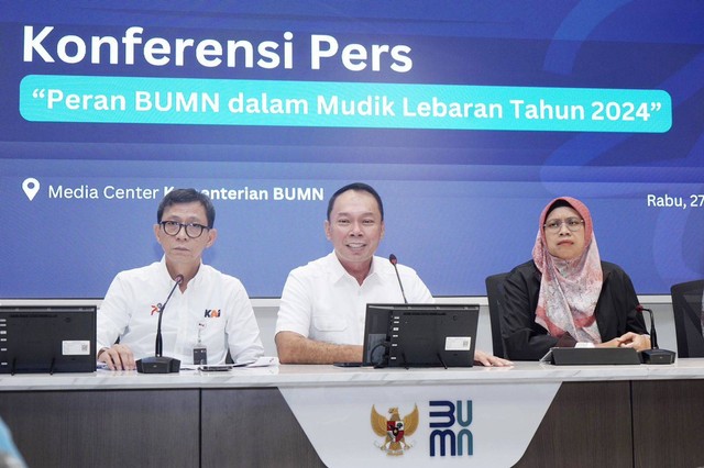 Konferensi Pers “Peran BUMN dalam Mudik Lebaran Tahun 2024” di Media Center, Kementerian BUMN, Jakarta. Foto: dok. Jasa Raharja