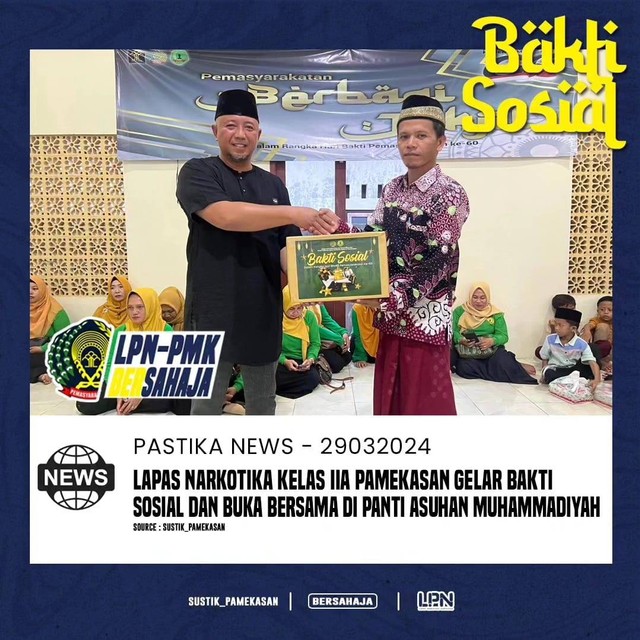 Lapas Narkotika Kelas IIA Pamekasan menggelar bakti sosial dan buka puasa bersama di Panti Asuhan Muhammadiyah, Senin (01/04/2024) Sore (Foto : Humas Lapas Narkotika Pamekasan).