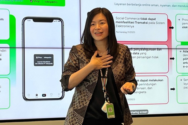 Presiden Tokopedia Melissa Siska Juminto dalam Diskusi Media Update Perkembangan Masa Transisi TikTok di Tokopedia Tower, Jakarta, Rabu (3/4). Foto: Widya Islamiati/kumparan