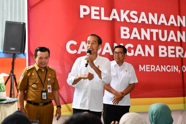 Presiden Jokowi tinjau stok beras di Gudang Bulog Pematang Kandis, Rabu (3/4/2024). Foto: Rusman/Biro Pers Sekretariat Presiden