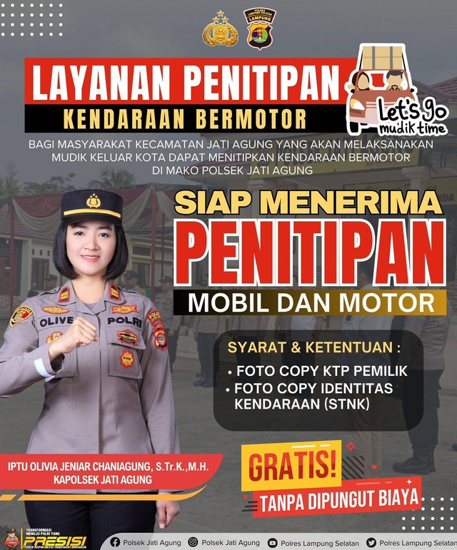 Flyer layanan penitipan kendaraan oleh Polsek Jati Agung Lampung Selatan | Foto : Polsek Jati Agung