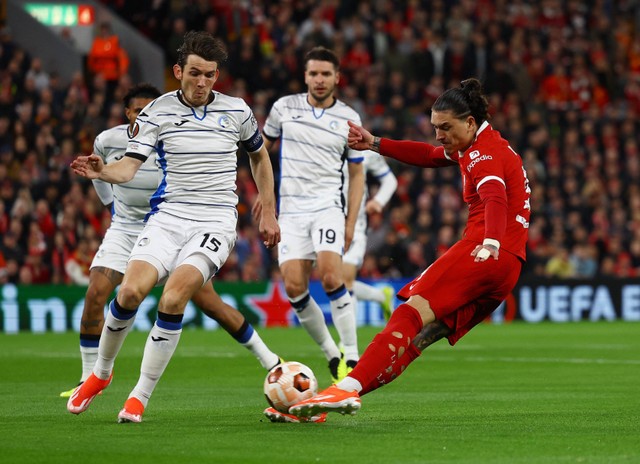 Liverpool menjamu Atalanta dalam pertandingan leg pertama perempat final Liga Europa 2023/24 di Stadion Anfield, Jumat (12/4) dini hari WIB. Foto: Reuters/Lee Smith