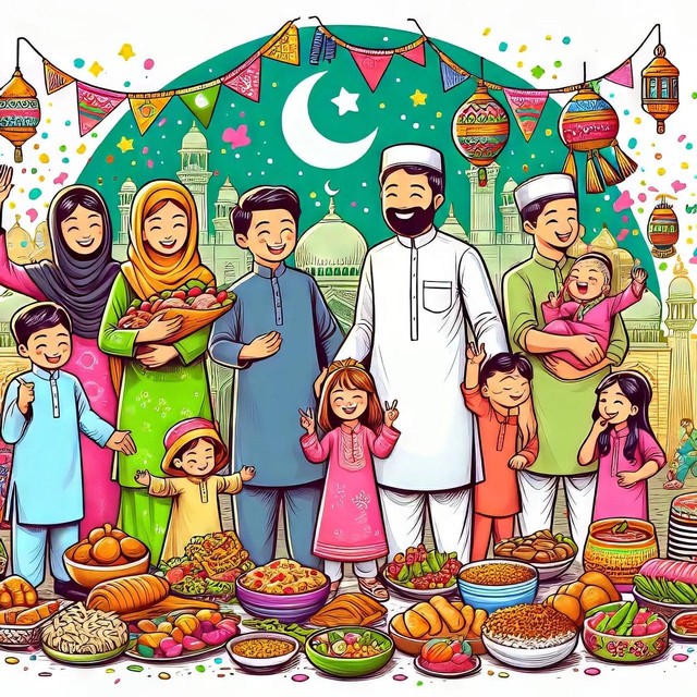 Berkumpul bersama keluarga https://pixabay.com/id/illustrations/ai-dihasilkan-ramadan-idul-fitri-8571158/