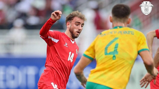 Timnas Australia U-23 vs Yordania U-23 dalam matchday perdana Grup A Piala Asia U-23 2024 di Stadion Abdullah bin Khalifa, Doha, Qatar, pada Senin (15/4). Foto: Twitter @JordanFA