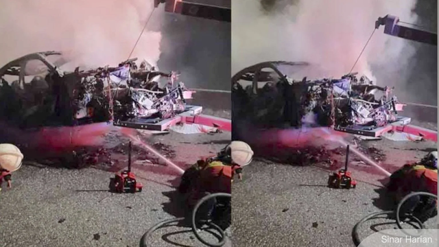 Wujud mobil listrik BMW i7 yang mengalami kecelakaan fatal di Malaysia. Foto: Drive Safe & Fast