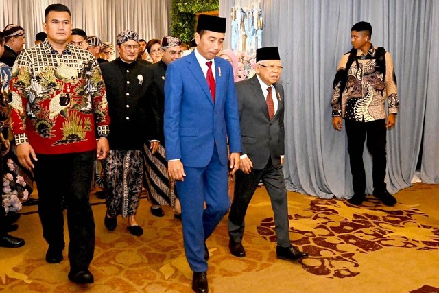 Presiden Jokowi dan Wapres Ma'ruf Amin hadiri pernikahan puteri Bambang Soesatyo. Foto: Instagram/@setwapres.ri