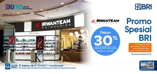 BRI menghadirkan promo menarik di merchant Irwan Team bagi kamu pemegang Kartu Kredit BRI Infinite, BRI World Access, BRI Platinum & BRI JCB Platinum. Foto: BRI