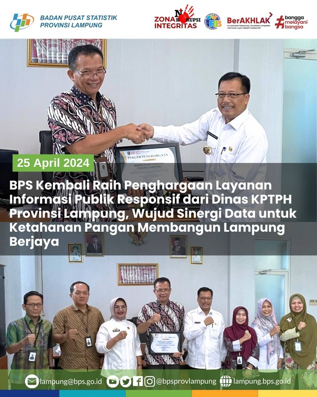BPS Terima Penghargaan Layanan Publik Responsif dari Dinas KPTPH Lampung