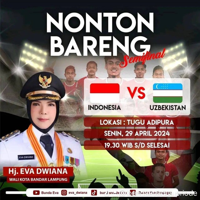 Nonton Bareng (Nobar) Semifinal Indonesia vs Uzbekistan | Foto: Instagram @eva_dwiana