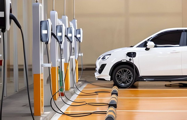 Mobil listrik di stasiun pengisian daya (Sumber: Shutterstock)