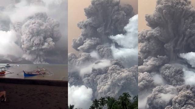 Kolase foto Erupsi Gunung Ruang, Selasa (30/4) pagi tadi.