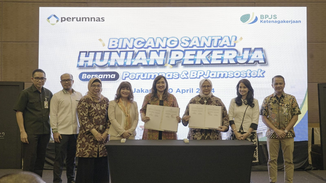 Penandatanganan nota kesepahaman BPJS Ketenagakerjaan dan Perumnas di Jakarta, Selasa (30/4/2024). Foto: Dok. Istimewa