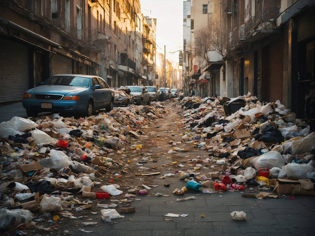 Ilustrasi: jalanan yang penuh dengan sampah yang berserakan. (Foto dihasilkan menggunakan kecerdasan buatan oleh Pete Linforth dari Pixabay.)