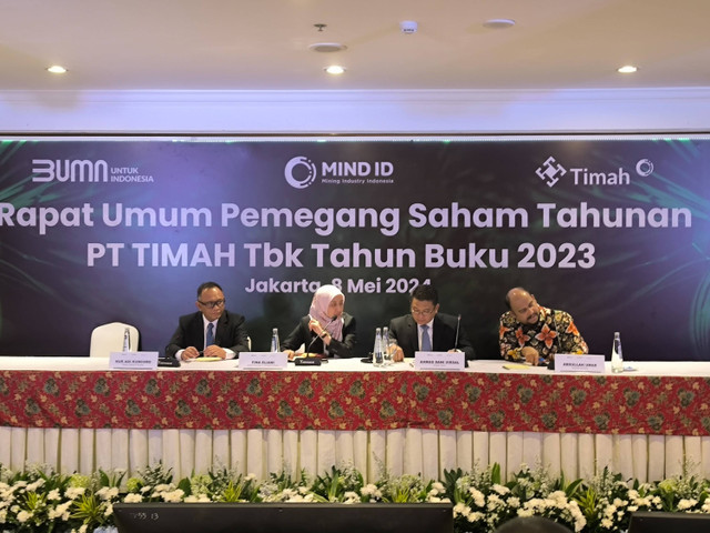 Konpres hasil RUPST Tahun Buku 2023 PT Timah Tbk (TINS), Rabu (8/5/2024).  Foto: Akbar Maulana/kumparan