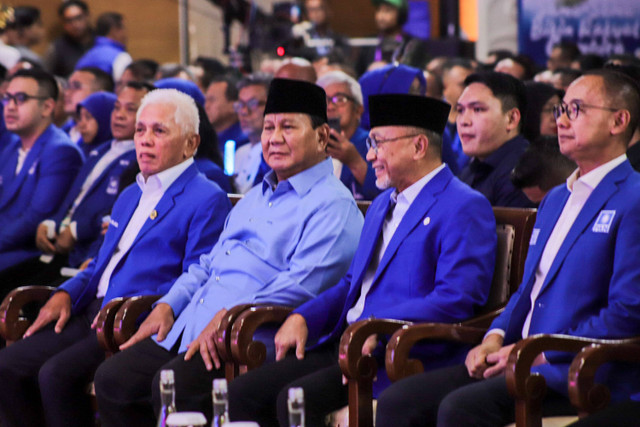 Presiden terpilih Republik Indonesia, Pabowo Subianto menghadiri acara Bimtek dan Rakornas Pilkada PAN di Hotel JS Luwansa, Jakarta Selatan, Kamis (9/5/2024) malam. Foto: Jamal Ramadhan/kumparan