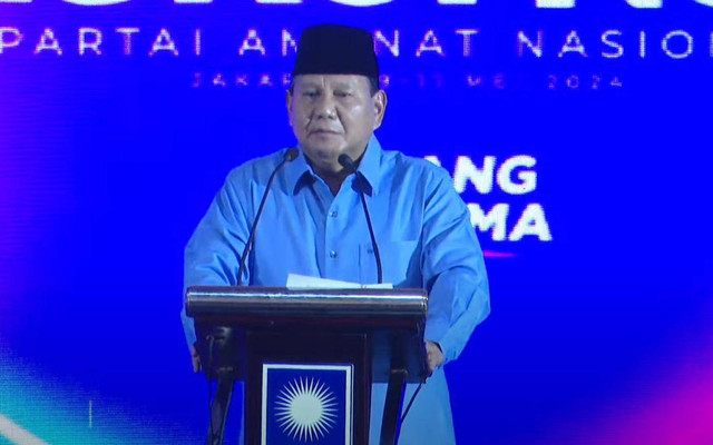 Sambutan presiden terpilih, Prabowo Subianto di acara Bimtek dan Rakornas Pilkada di Hotel JS Luwansa, Jakarta Selatan, Kamis (9/5/2024) malam.  Foto: Dok Youtube PAN TV
