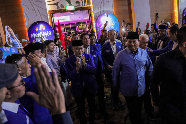 Presiden terpilih 2024-2029 Prabowo Subianto menghadiri Bimbingan Teknis (Bimtek) dan Rapat Koordinasi Nasional (Rakornas) Pilkada Partai Amanat Nasional (PAN) di Hotel JS Luwansa, Jakarta Selatan, Kamis (9/5/2024). Foto: Jamal Ramadhan/kumparan