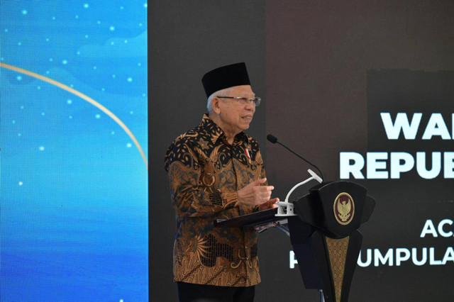 Wakil Presiden Ma'ruf Amin di halalbihalal Perkumpulan Bank Syariah Indonesia, Senin (13/5/2024). Foto: Dok. BPMI Setwapres