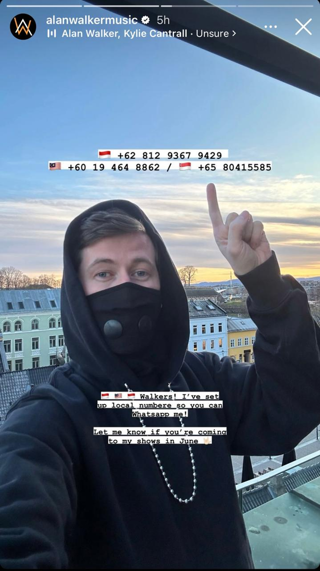 Alan Walker bagikan nomor telepon Indonesia miliknya. Foto: Instagram @alanwalkermusic.