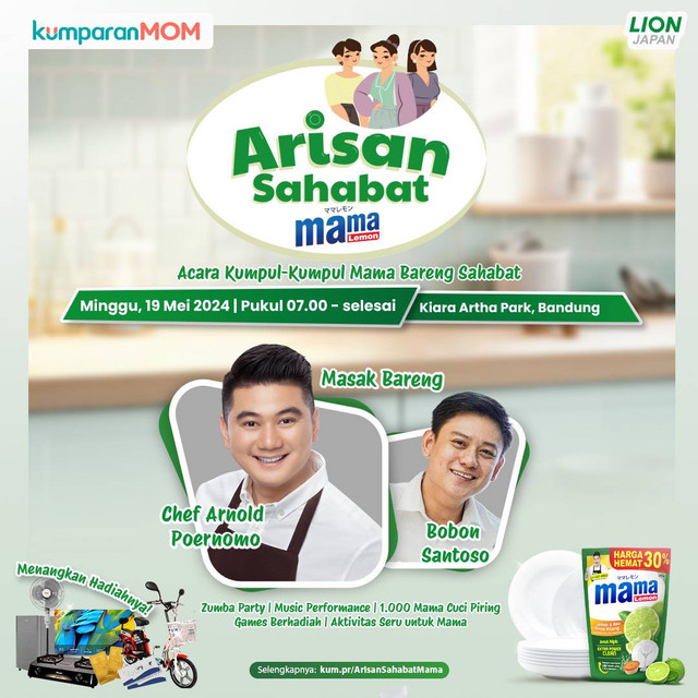 Chef Arnold Poernomo dan influencer kuliner Bobon Santoso akan menjadi bintang tamu di Arisan Sahabat Mama Bigbang, 19 Mei 2024, di Kiara Artha Park, Bandung. Foto: kumparan