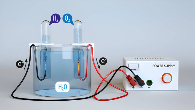 Proses elektrolisis air untuk mendapatkan gas hidrogen (Sumber: istockphoto)