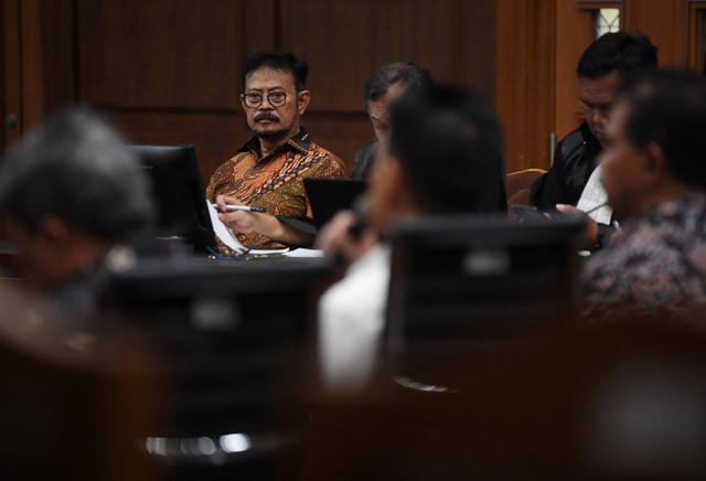 Terdakwa kasus pemerasan dan gratifikasi di Kementerian Pertanian Syahrul Yasin Limpo mengikuti sidang lanjutan di Pengadilan Tipikor, Jakarta, Rabu (15/5/2024). Foto: Akbar Nugroho Gumay/ANTARA FOTO