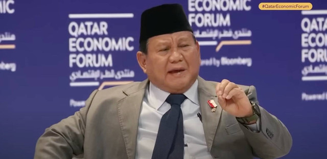 Presiden terpilih, Prabowo Subianto, dalam Qatar Economic Forum. Foto: Dok. YouTube Bloomberg Live