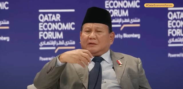 Presiden terpilih, Prabowo Subianto, dalam Qatar Economic Forum. Foto: Dok. YouTube Bloomberg Live