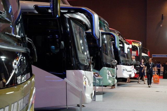 Pameran khusus bus Busworld Southeast Asia 2024 di JIExpo Kemayoran, Jakarta, 15-17 Mei 2024. Foto: Aditya Pratama Niagara/kumparan