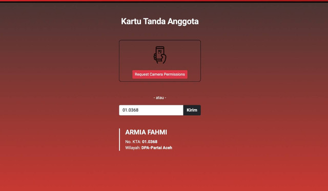Nomor KTA Brigjen Armia Fahmi di Partai Aceh. Foto: Dok. Partai Aceh