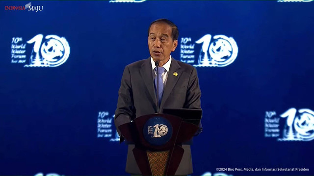 Presiden Joko Widodo memberikan sambutan di KTT World Water Forum ke-10 di Bali, Senin (20/5/2024). Foto: YouTube/Sekretariat Presiden